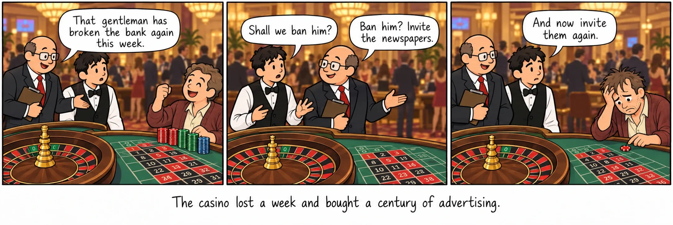 Il casinò perse una settimana e comprò un secolo di pubblicità.